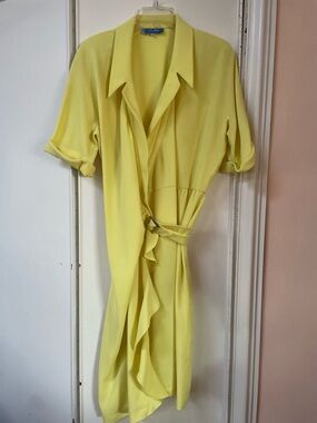 Thierry Mugler Yellow Belted Ruffle Shirt Dress - Unbranded